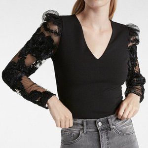 Black Express Floral Puffy Shoulder Onesie